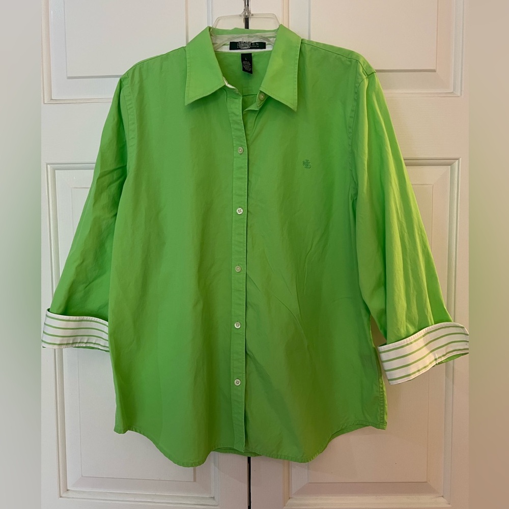 Ralph Lauren Women’s Lime Green Cotton Shirt EUC Size L